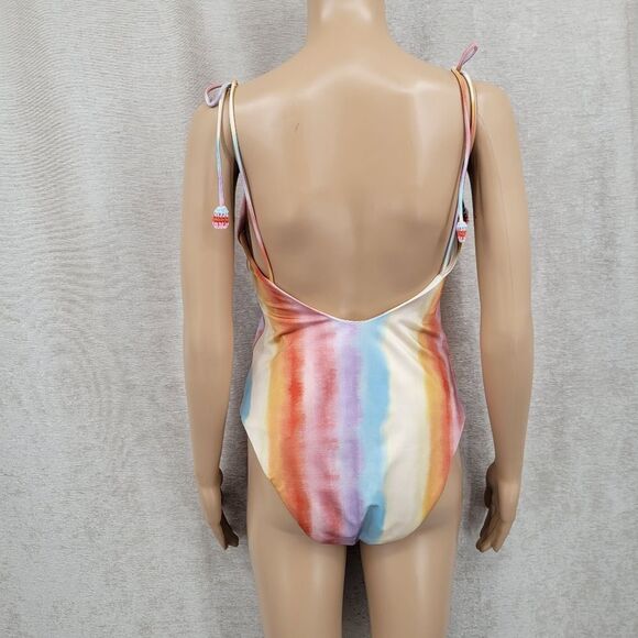 Gianni Bini x DANNIJO Paloma Ombre Tie Strap One Piece Swimsuit Rainbow Stripe - Picture 9 of 15